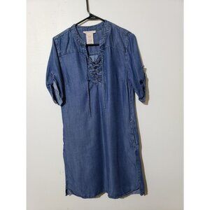 Philosophy denim, roll tab, short sleeve, shift shirt dress with pockets, size s